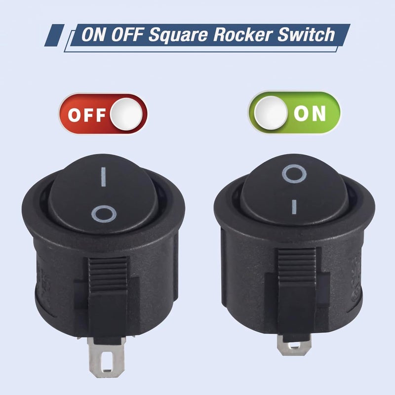 VEXUNGA Round Rocker Switch Black On Off 2 Pin Mini Round Toggle Switch 3A 250V 6A 125V 15MM Circle Switches for RV Car Truck Boat (Pack of 10pcs) - Image 3